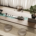 Japanese-style Tatami Tea Table Chair Combination 3d model