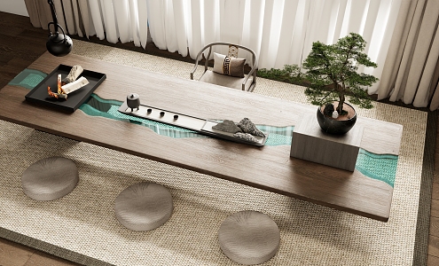 Japanese-style Tatami Tea Table Chair Combination 3d model