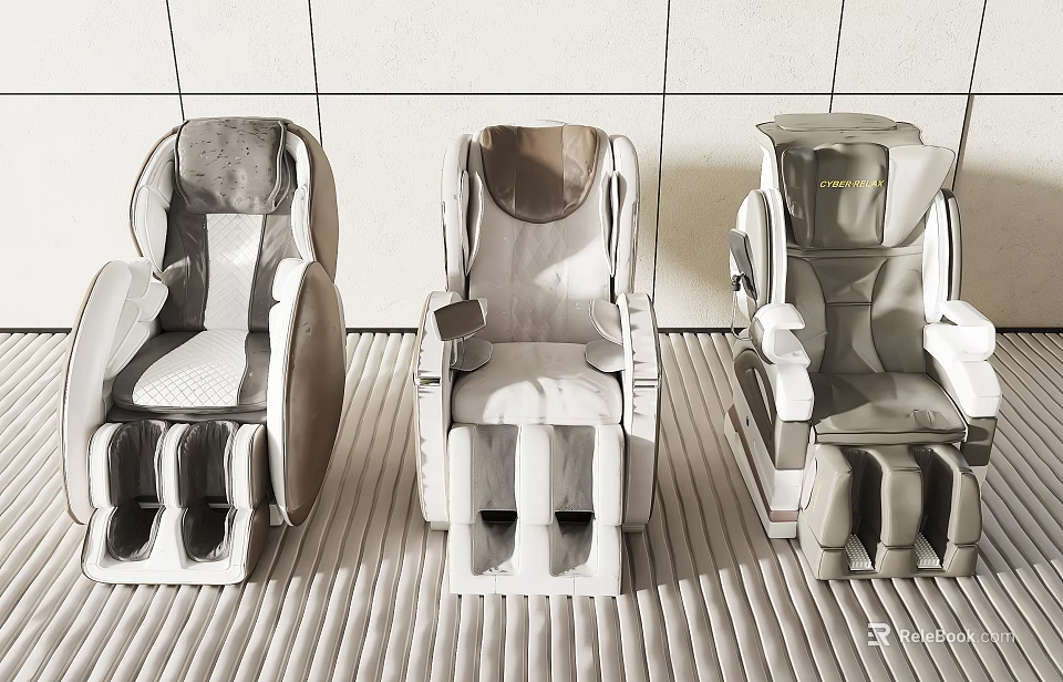 Three Modern Massage Chairs With Unique Designs In Interior Environment 3d model 