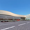 Modern Commercial Complex With Streamlined Glass Facade And Front Parking Area