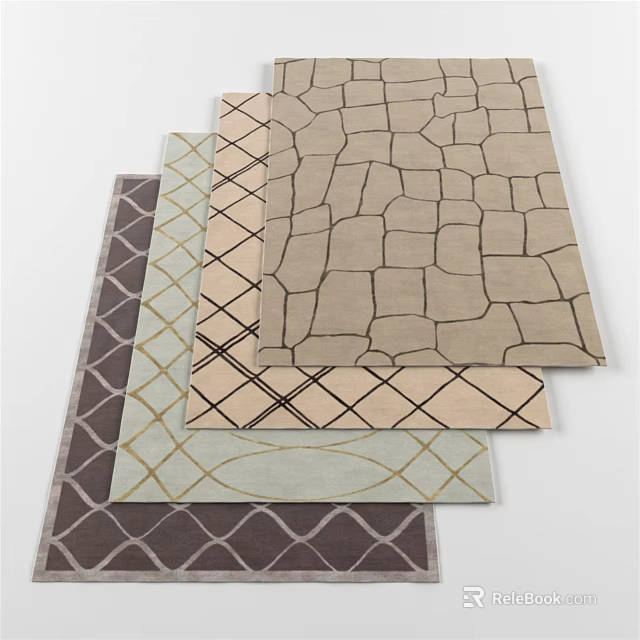Square Rugs With Various Geometric Patterns And Textured Designs In Different Colors 3d model