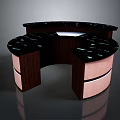 Curved Modern Reception Desk With Black Countertop Wooden Base And Pink Panels