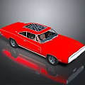 Red Classic Muscle Car With Sleek Body And Black Grille Roof Design