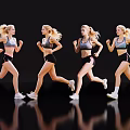 Group of Women Running in Activewear on Black Background with Reflections