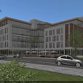Modern Office Building With Glass Facade Wooden Elements Outdoor Seating And Landscaped Surroundings