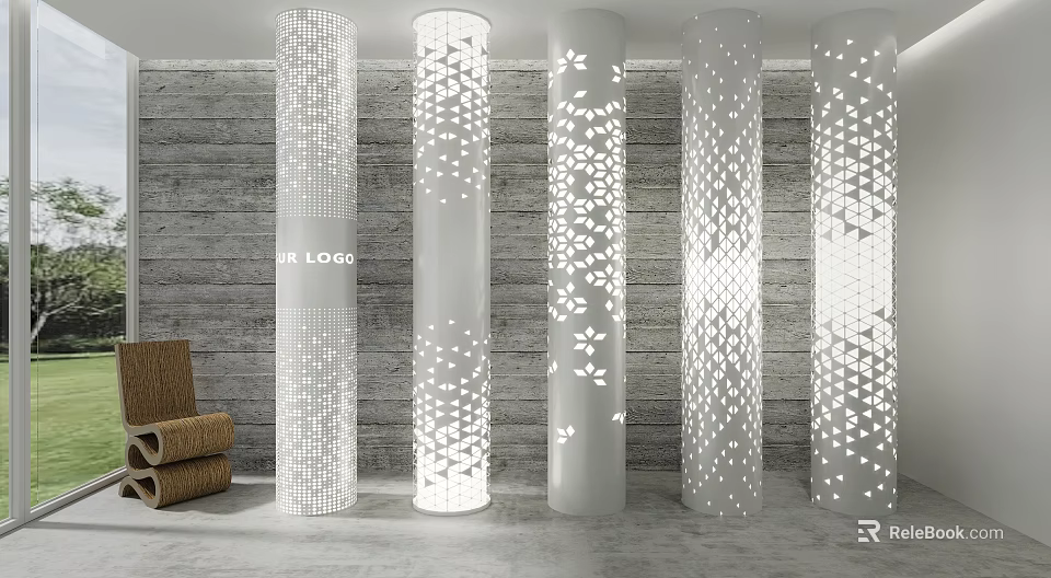 Decorative Columns With Diverse Cutout Patterns In Interior 3d model 