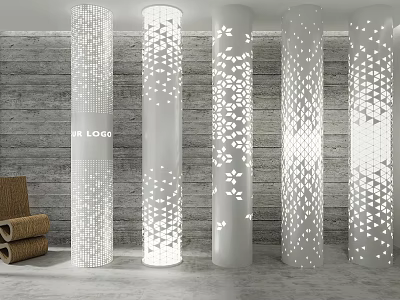 Decorative Columns With Diverse Cutout Patterns In Interior 3d model