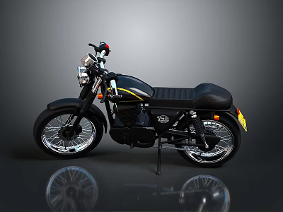 Black Vintage Style Motorcycle With Yellow Stripe Black Seat And Silver Wheels 3d model