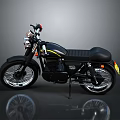 Black Vintage Style Motorcycle With Yellow Stripe Black Seat And Silver Wheels