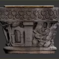 Decorative Carved Stone Pedestal With Intricate Patterns And White Top Surface 3d model