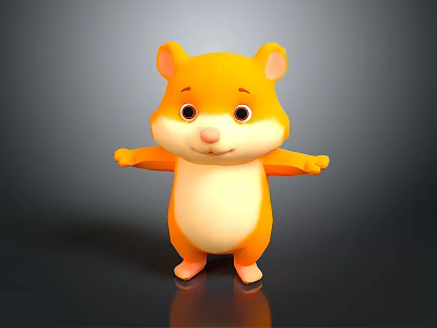 Cute 3D Cartoon Hamster Orange And White With Big Eyes Arms Outstretched Dark Background 3d model