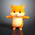 Cute 3D Cartoon Hamster Orange And White With Big Eyes Arms Outstretched Dark Background