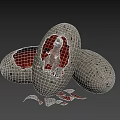 Realistic Cracked Egg With Baby Dinosaur And Surrounding Eggs On Black Background
