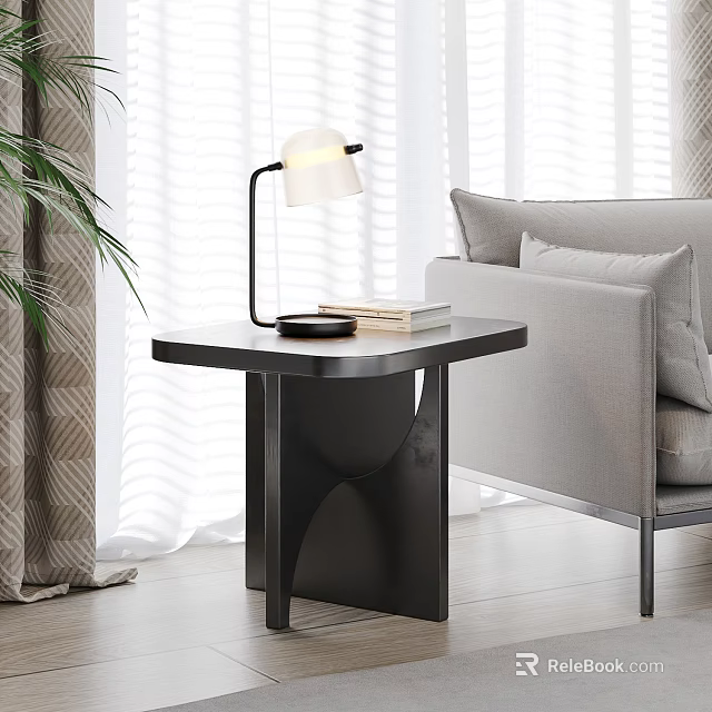 Modern Style Side Table With Table Lamp And Books In Living Room With Natural Light 3d model 