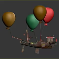 Colorful Decorative Airship Lifted By Yellow And Pink Balloons With Small Decorative Details