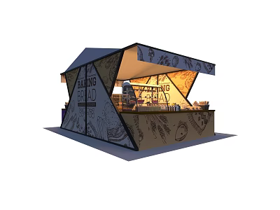 Fishing Bait Retail Booth With Tent Structure And Decorative Fish Patterns 3d model