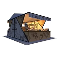 Fishing Bait Retail Booth With Tent Structure And Decorative Fish Patterns
