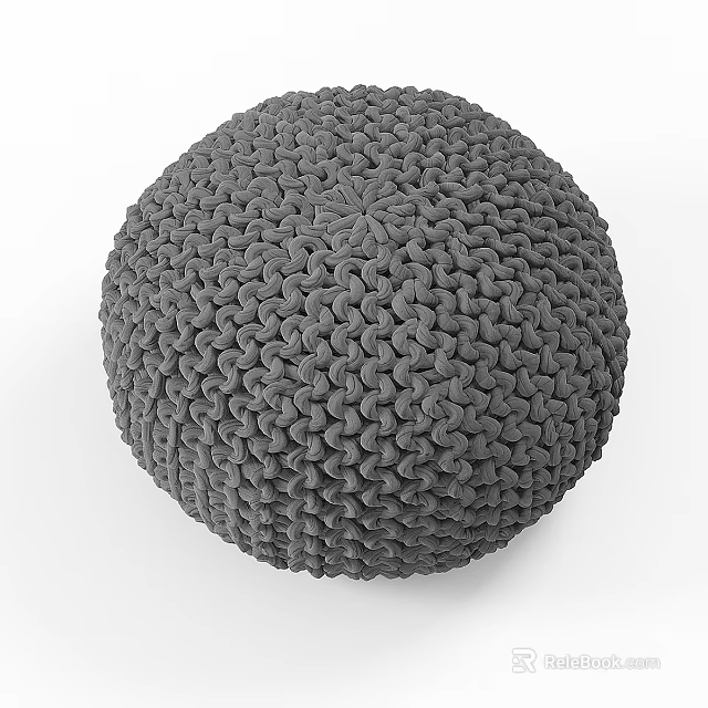 Gray Round Knitted Pouf with Textured Weave Design for Living Space 3d model 
