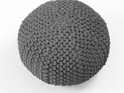 Gray Round Knitted Pouf with Textured Weave Design for Living Space 3d model