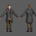 Front And Back View Of Red Haired Character In Detailed Coat Pants And Boots Design