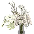 Glass Vase With White Pink Roses And Purple Flowers Decorative Arrangement