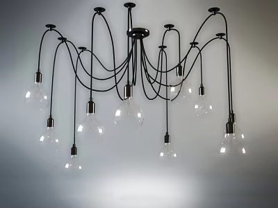 Modern Irregular Chandelier With Multiple Glass Bulbs And Black Metal Frame Hanging 3d model