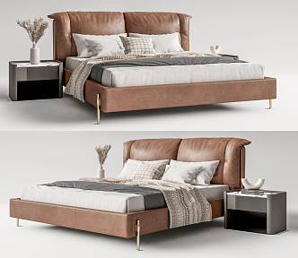 Leather Double Bed Modern Double Bed 3d model