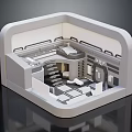 Cartoon Style Futuristic Interior Scene With Staircase Platform Control Panel And Grid Floor 3d model