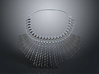 Silver Household Decorative Ornament With Circular Beads And Hanging Wavy Chains 3d model