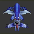 Fantasy Animal with Cat Head Fish Body Blue Purple White Iridescent Shiny Wings and Fins