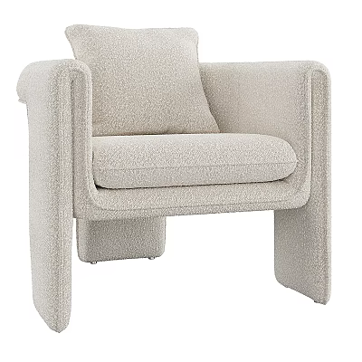 Beige Plush Fabric Accent Chair With Modern Design Comfortable Seat And Armrests 3d model