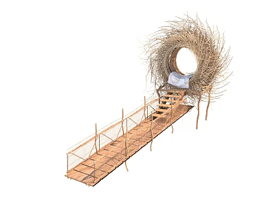 Natural Nest Shaped Structure With Wooden Bridge Circular Opening And Mat 3d model