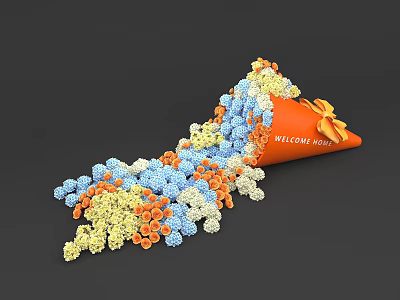 Orange Welcome Cone With Scattered Colorful Blue Yellow Orange Particles 3d model