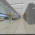 Clean Modern Hospital Corridor With Glass Partitions Blue Bench And Tile Floor