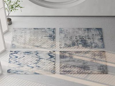 Modern Square Rugs With Blue Gray Abstract Patterns For Home Interior Decor 3d model