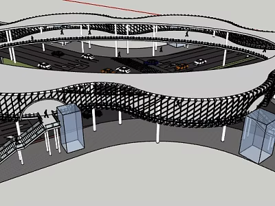 Modern Municipal Road Design With Circular Overpass Grid Pattern Canopy And Vehicles 3d model