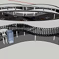 Modern Municipal Road Design With Circular Overpass Grid Pattern Canopy And Vehicles