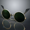 Classic Round Sunglasses With Gold Metal Frame Dark Green Lenses And Black Temples