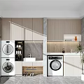 Modern Bathroom Cabinet Rack Design With Washing Machine Dryer Sink And Potted Plant