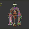 Ornate Arch Structure With Golden Bell Stone Pillars And Cross Top Decor
