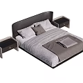 Modern Double Bed With Black Leather Headboard Gray Bedding And Side Tables 3d model