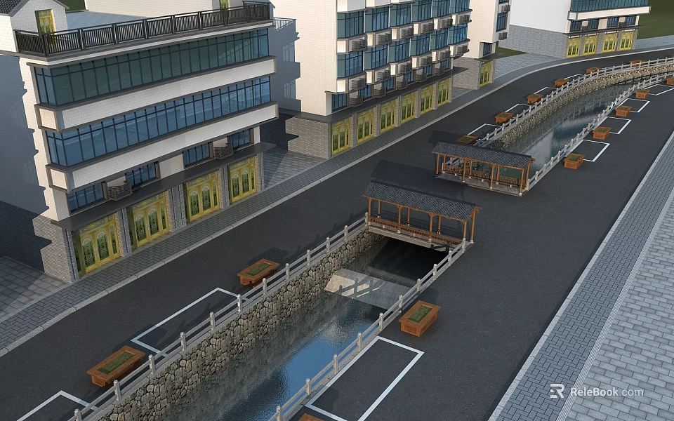 Modern Commercial Building With Stylish Glass Swing Door Entrance Design 3d model 