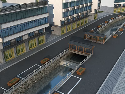 Modern Commercial Building With Stylish Glass Swing Door Entrance Design 3d model