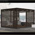 Modern Wooden Pergola Outdoor Seating With Plants And Mountain View