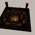 Mystical Ritual Platform With Flaming Center And Spiked Pillars On Cracked Ground