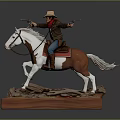 Cowboy Riding Horse Statue Scene With Dual Guns Rocks And Sand Base
