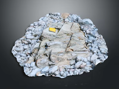 Decorative Structure Featuring Wooden Elements And Stone Slabs Surrounded By Pebbles 3d model