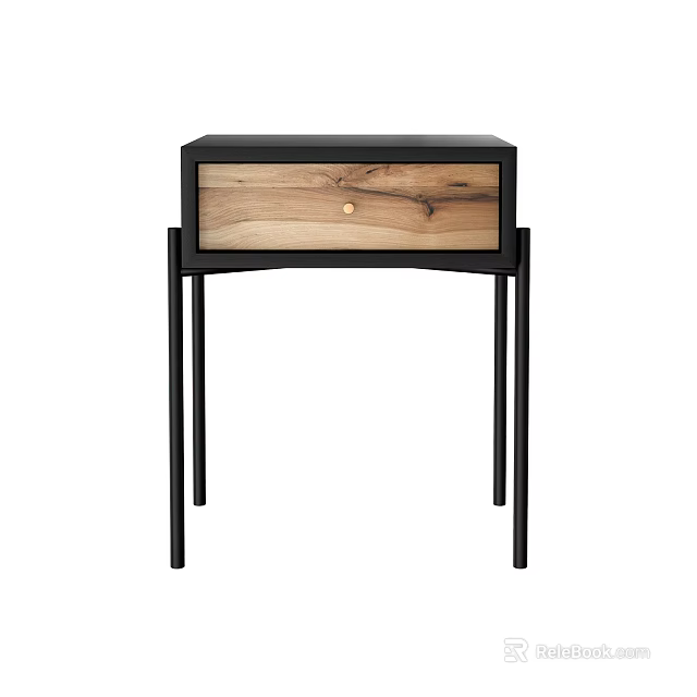 Modern Wooden Drawer Side Table With Black Metal Legs And Simple Design 3d model 