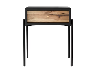 Modern Wooden Drawer Side Table With Black Metal Legs And Simple Design 3d model
