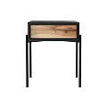 Modern Wooden Drawer Side Table With Black Metal Legs And Simple Design